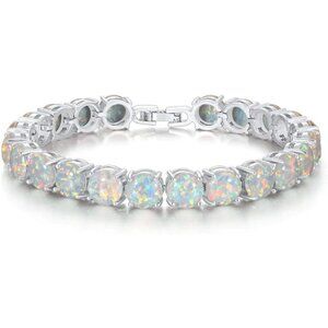 Women’s White Fire Opal Crystal Bracelet 20.7cm 14K Rose Gold Plated Gift